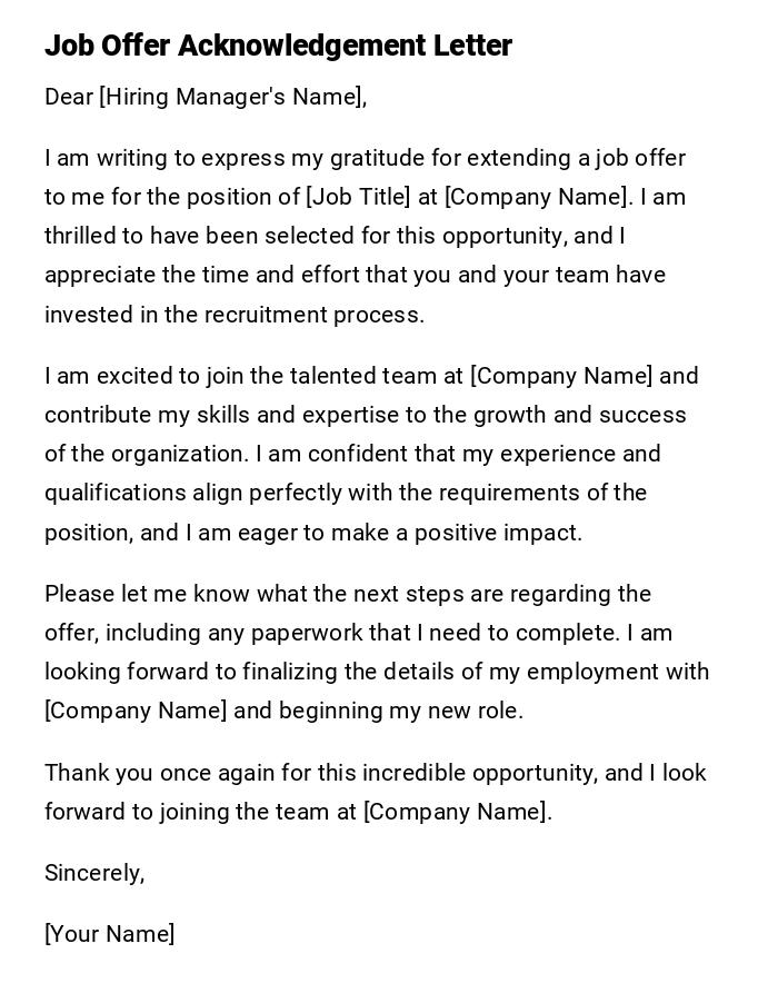 Job Offer Acknowledgement Letter