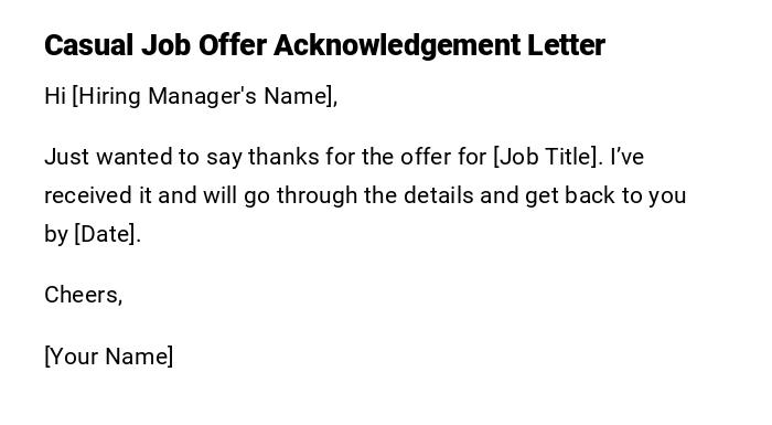 Casual Job Offer Acknowledgement Letter Casual Job Offer Acknowledgement Letter