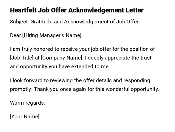 Heartfelt Job Offer Acknowledgement Letter Heartfelt Job Offer Acknowledgement Letter