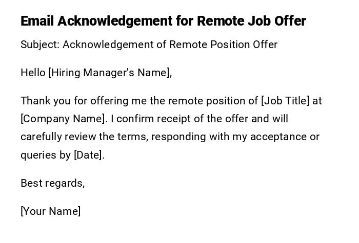 Email Acknowledgement for Remote Job Offer Email Acknowledgement for Remote Job Offer