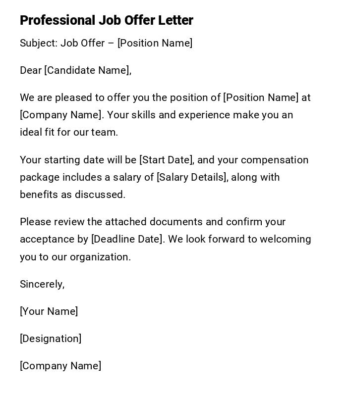 Professional Job Offer Letter Professional Job Offer Letter