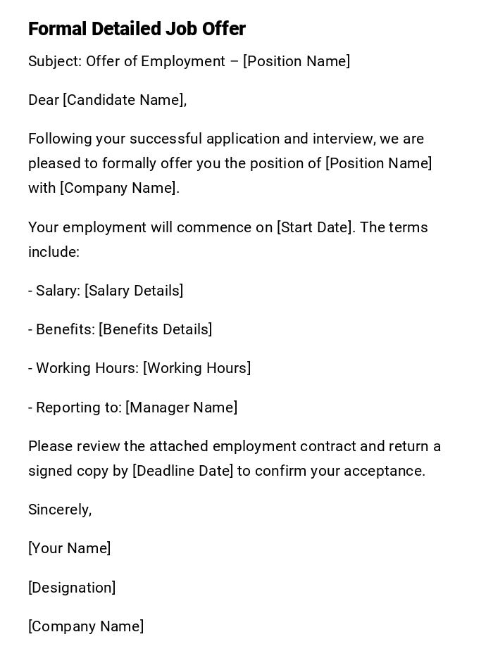 Formal Detailed Job Offer Formal Detailed Job Offer