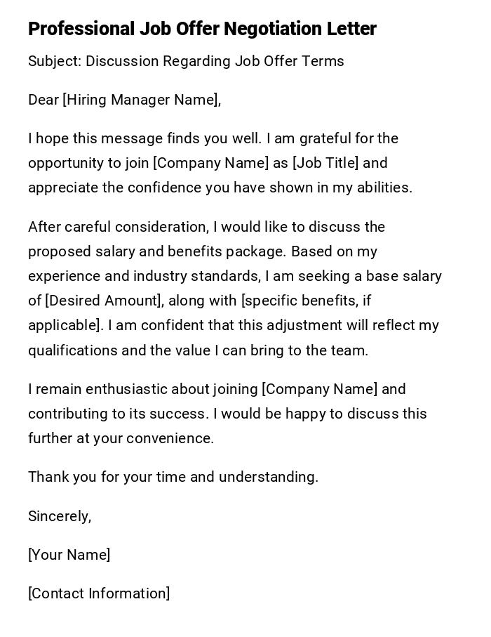 Professional Job Offer Negotiation Letter