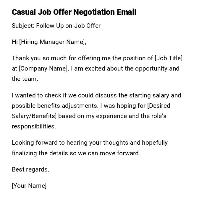 Casual Job Offer Negotiation Email