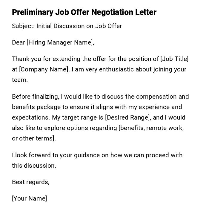 Preliminary Job Offer Negotiation Letter