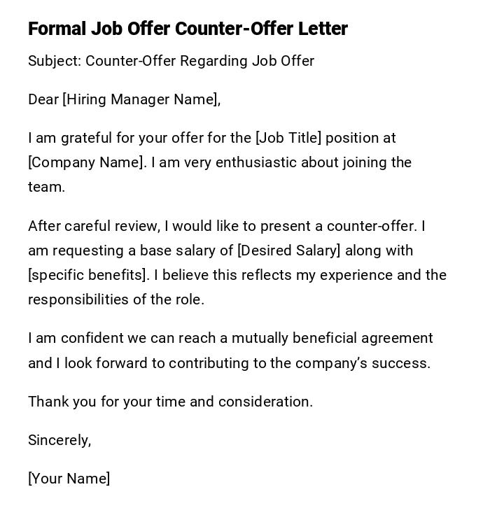 Formal Job Offer Counter-Offer Letter