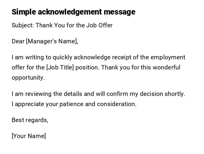 Simple acknowledgement message Simple acknowledgement message