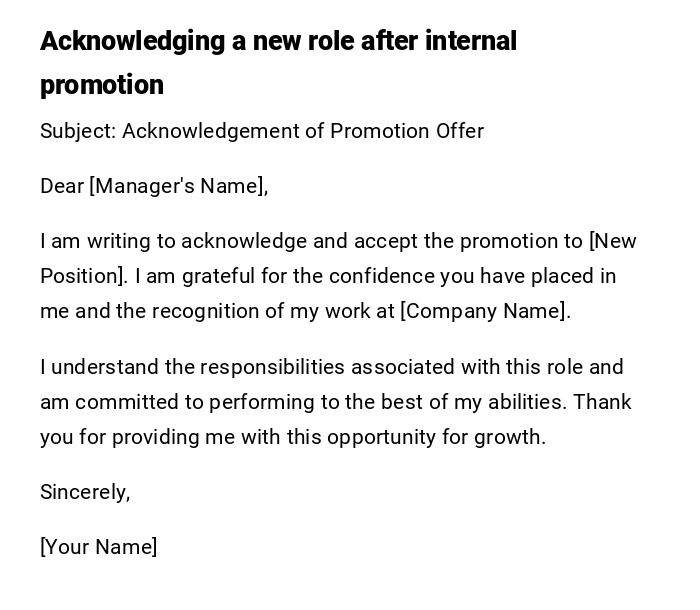 Acknowledging a new role after internal promotion Acknowledging a new role after internal promotion