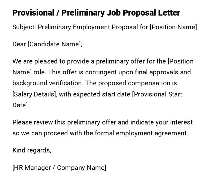 Provisional / Preliminary Job Proposal Letter