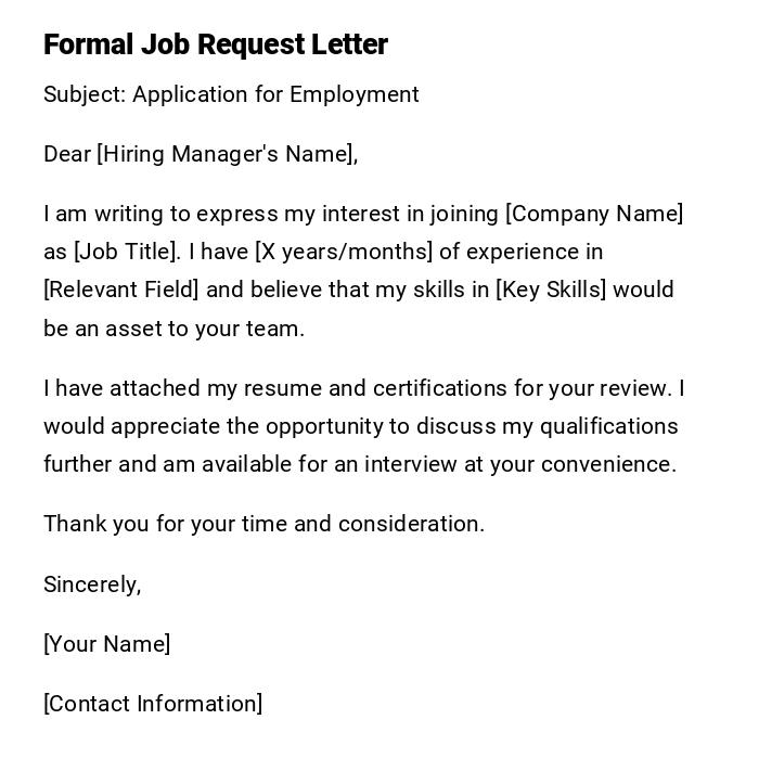 Formal Job Request Letter Formal Job Request Letter