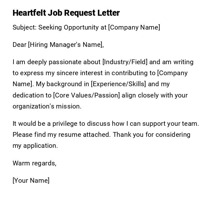 Heartfelt Job Request Letter Heartfelt Job Request Letter