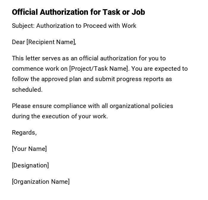 Official Authorization for Task or Job Official Authorization for Task or Job