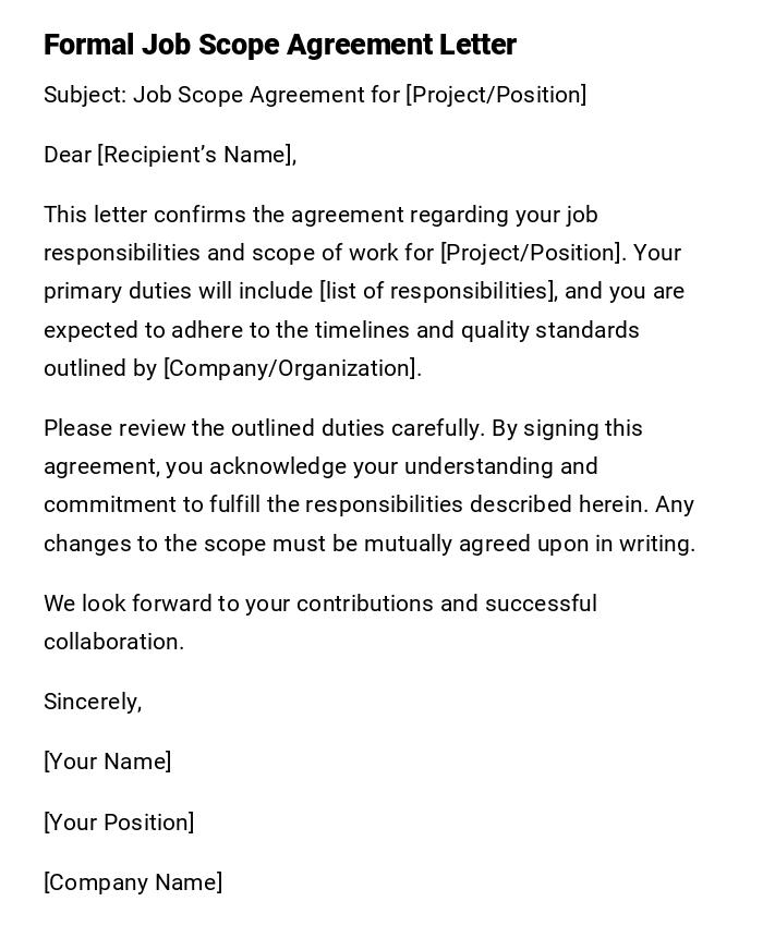 Formal Job Scope Agreement Letter Formal Job Scope Agreement Letter