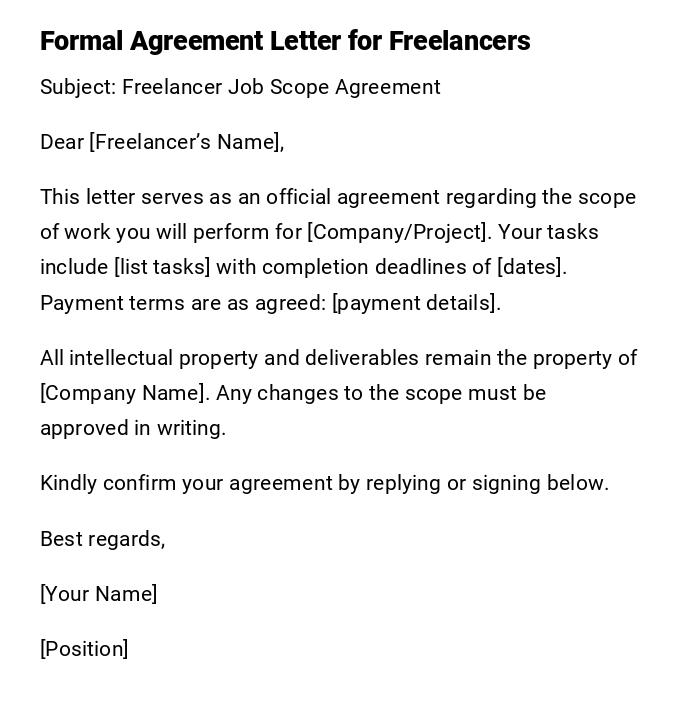 Formal Agreement Letter for Freelancers Formal Agreement Letter for Freelancers