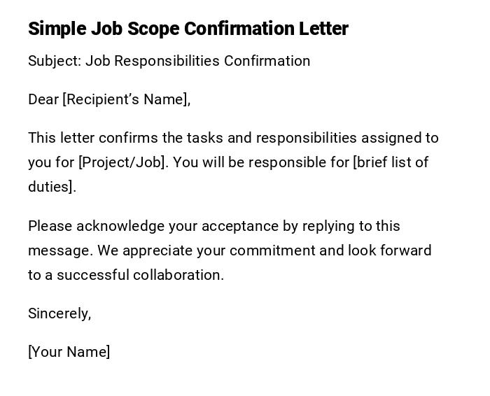 Simple Job Scope Confirmation Letter Simple Job Scope Confirmation Letter