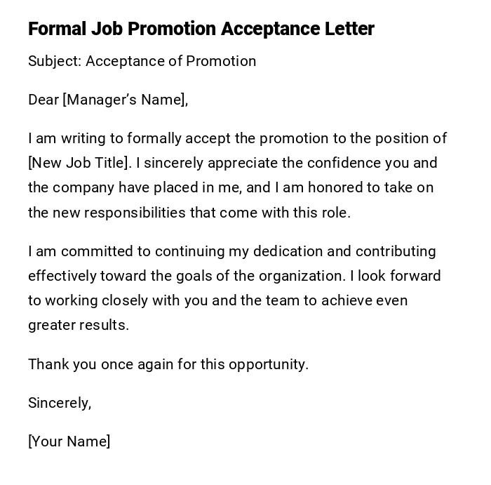 Formal Job Promotion Acceptance Letter Formal Job Promotion Acceptance Letter