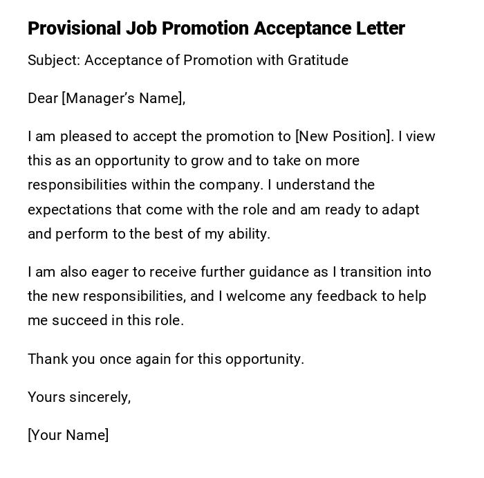 Provisional Job Promotion Acceptance Letter Provisional Job Promotion Acceptance Letter