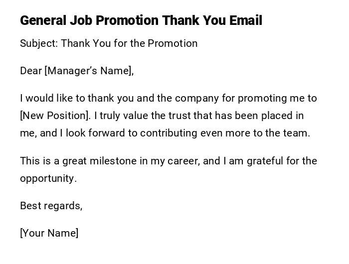 General Job Promotion Thank You Email General Job Promotion Thank You Email