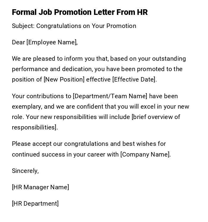 Formal Job Promotion Letter From HR Formal Job Promotion Letter From HR