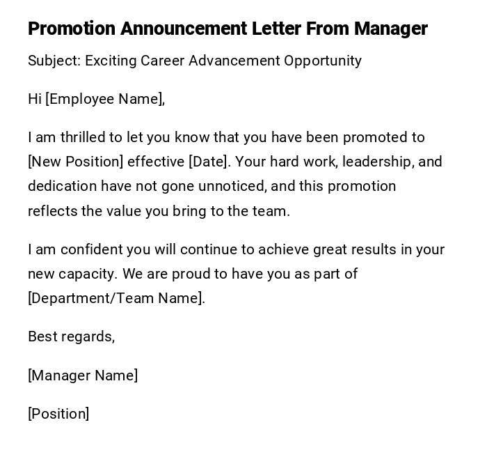 Promotion Announcement Letter From Manager Promotion Announcement Letter From Manager