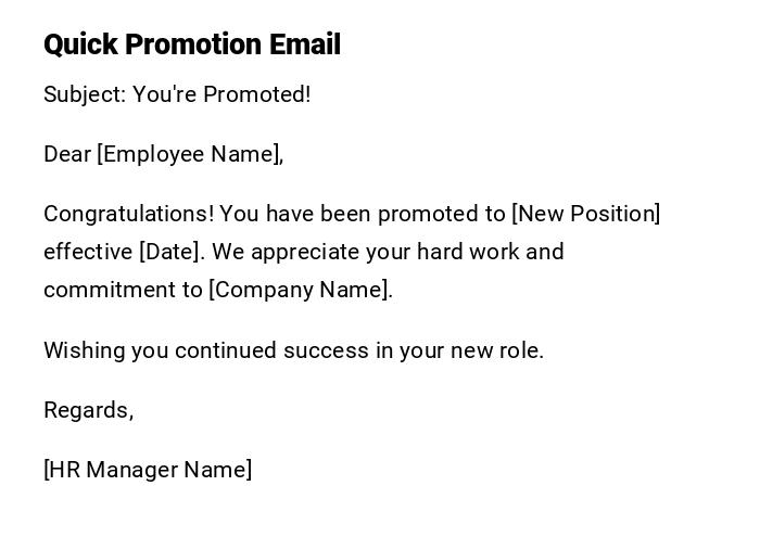Quick Promotion Email Quick Promotion Email