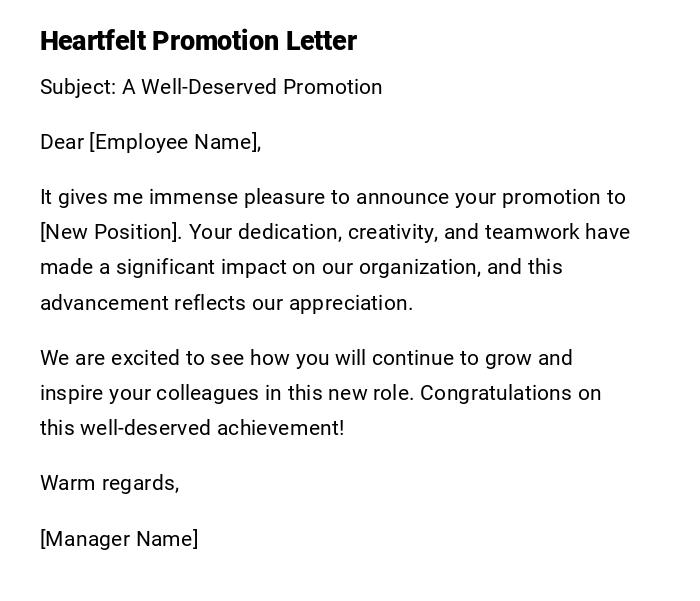 Heartfelt Promotion Letter Heartfelt Promotion Letter