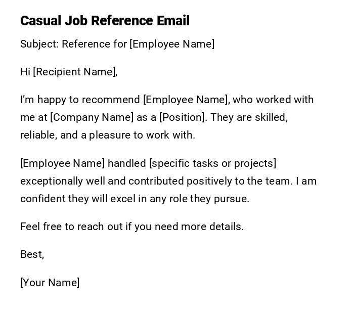 Casual Job Reference Email Casual Job Reference Email