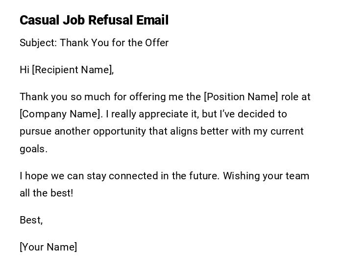 Casual Job Refusal Email Casual Job Refusal Email