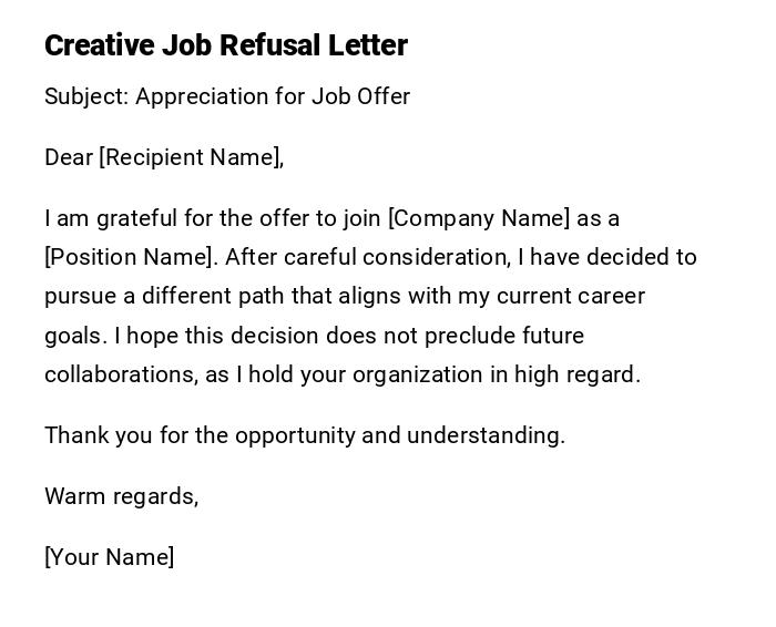 Creative Job Refusal Letter Creative Job Refusal Letter