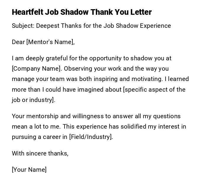 Heartfelt Job Shadow Thank You Letter Heartfelt Job Shadow Thank You Letter