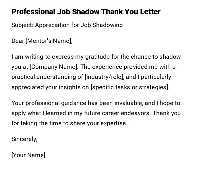 Professional Job Shadow Thank You Letter Professional Job Shadow Thank You Letter