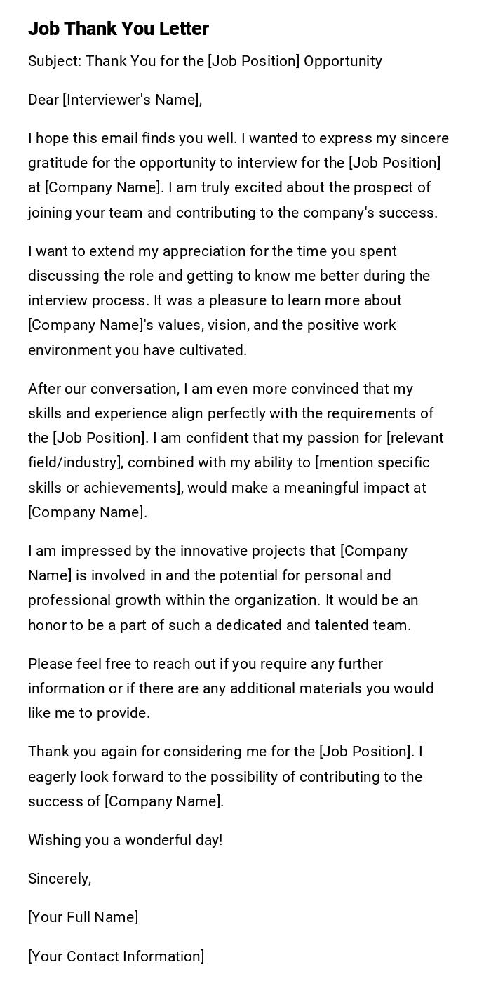 Job Thank You Letter