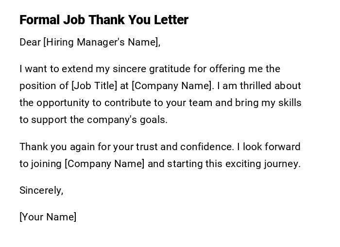 Formal Job Thank You Letter Formal Job Thank You Letter
