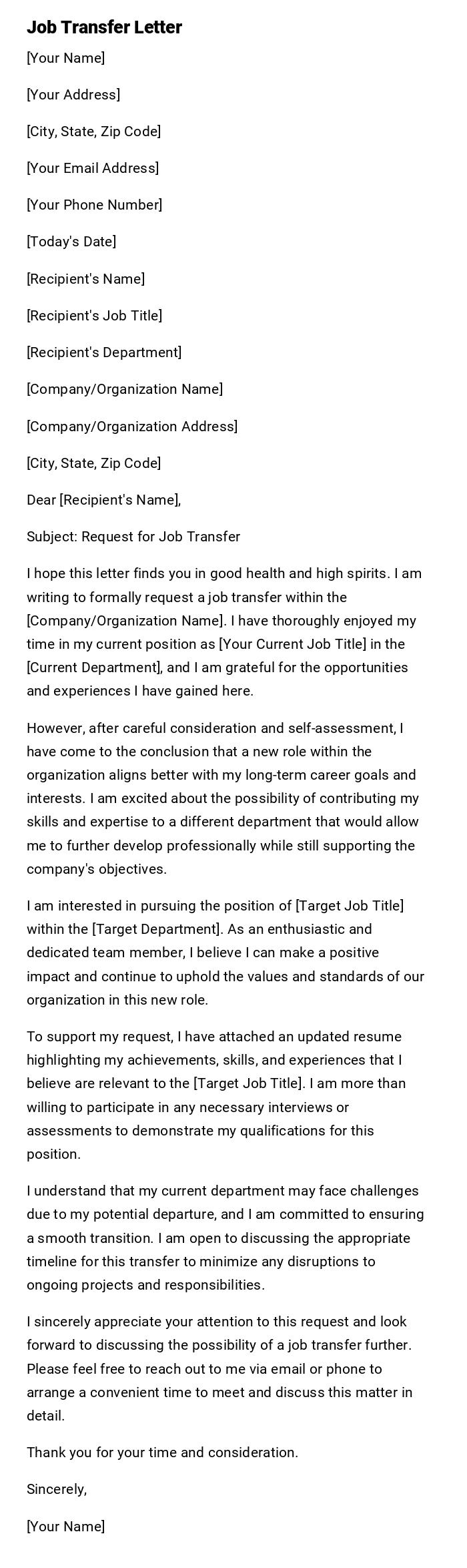 Job Transfer Letter Job Transfer Letter