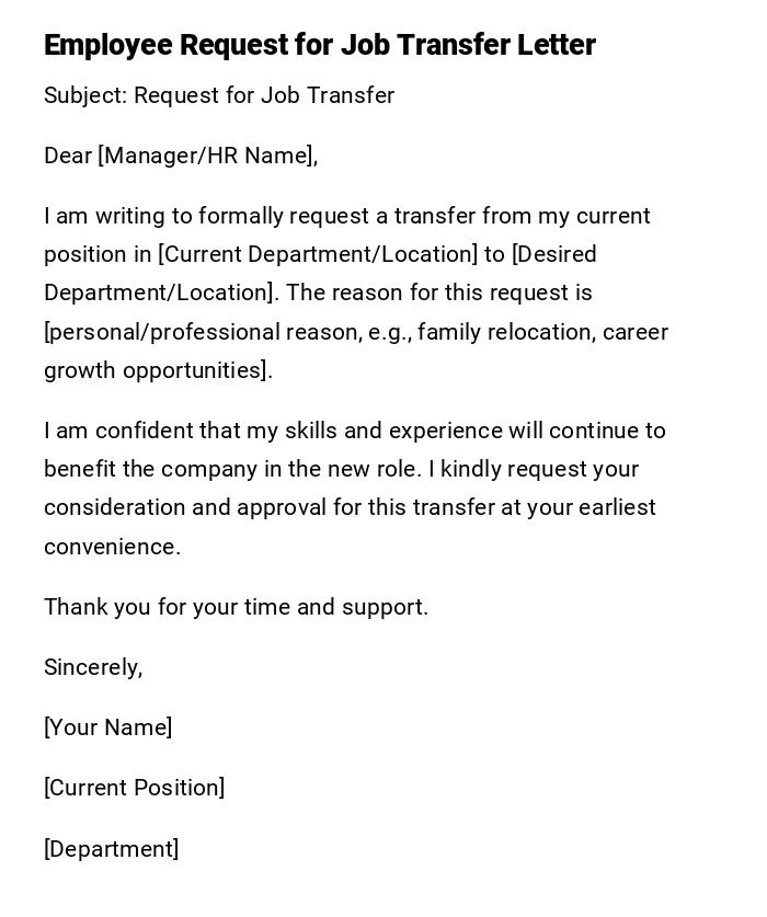 Employee Request for Job Transfer Letter