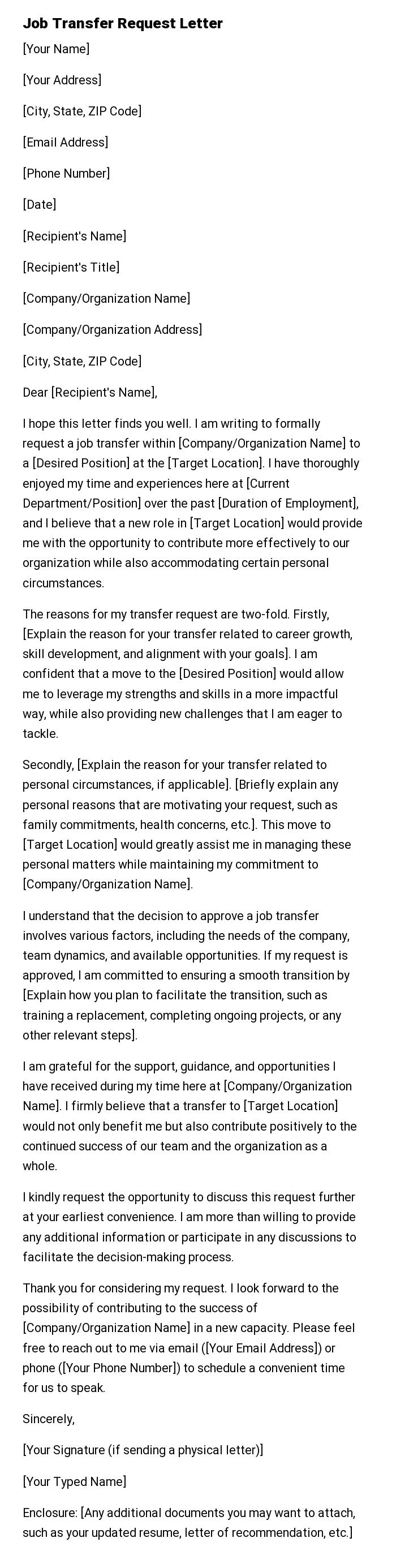 Job Transfer Request Letter