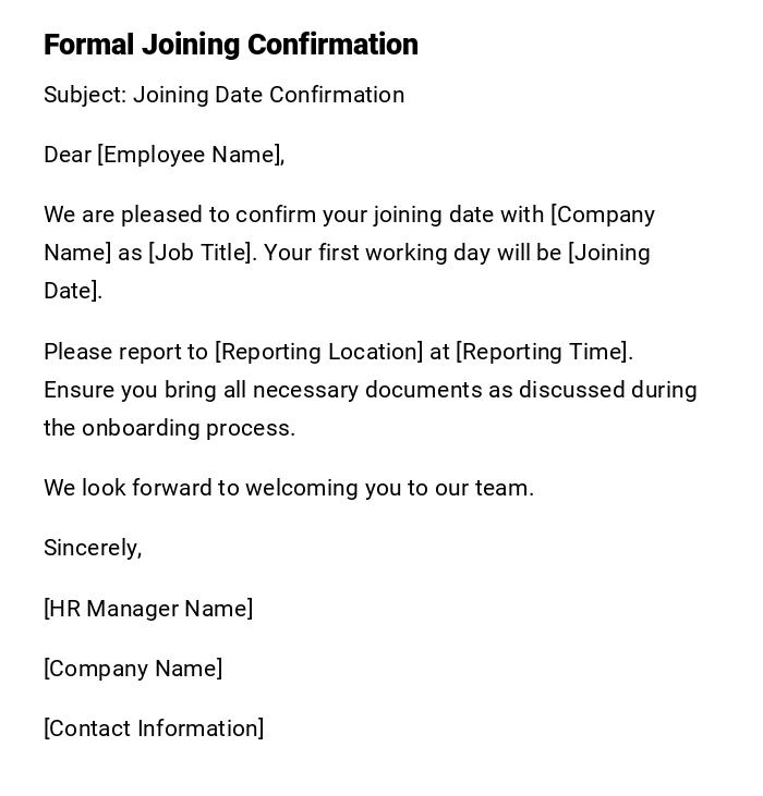 Formal Joining Confirmation Formal Joining Confirmation