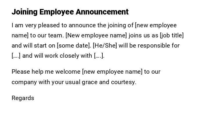 Joining Employee Announcement