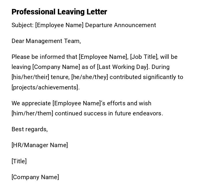 Professional Leaving Letter