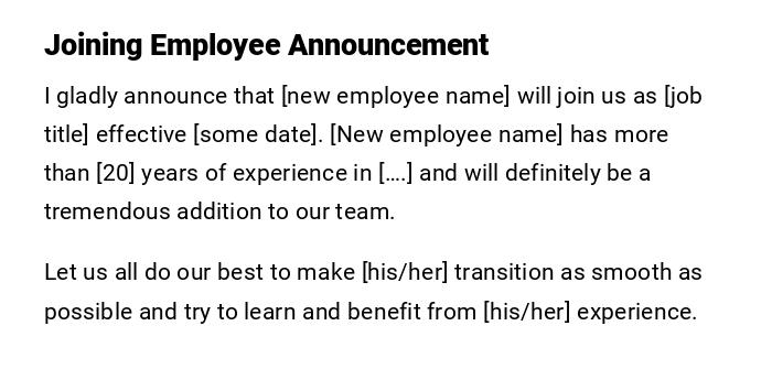 Joining Employee Announcement Joining Employee Announcement