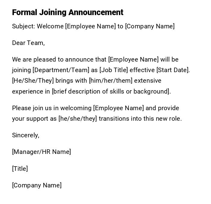 Formal Joining Announcement