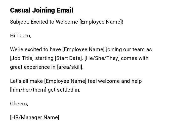 Casual Joining Email