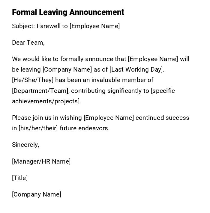Formal Leaving Announcement