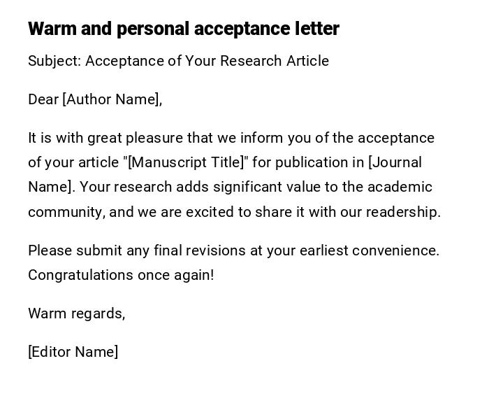 Warm and personal acceptance letter Warm and personal acceptance letter