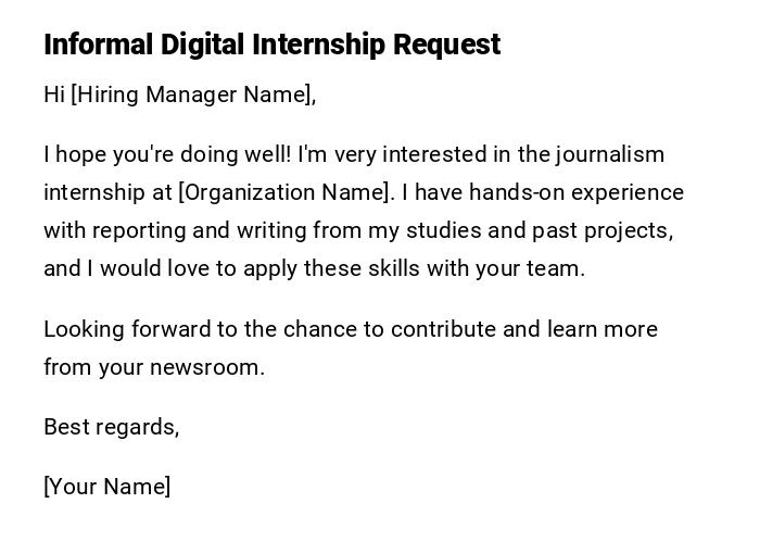 Informal Digital Internship Request Informal Digital Internship Request