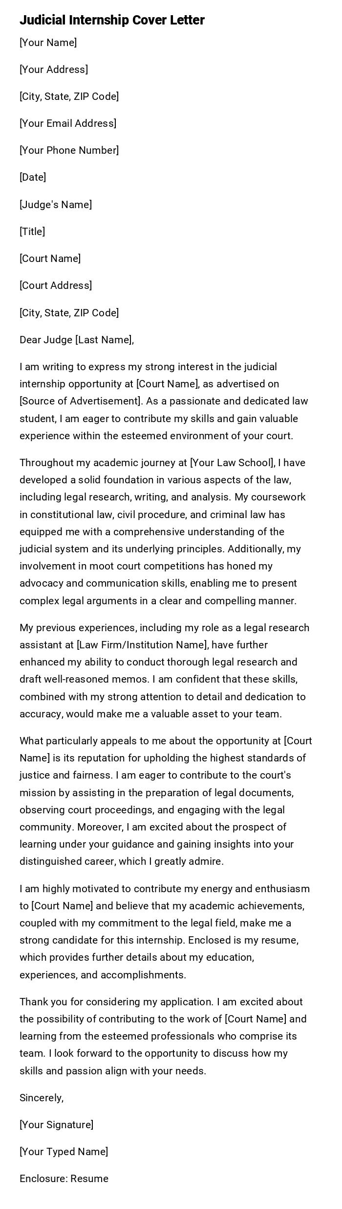 Judicial Internship Cover Letter