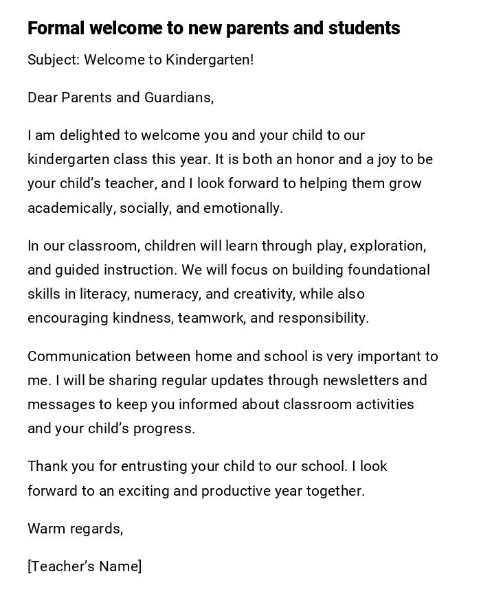 Formal welcome to new parents and students
