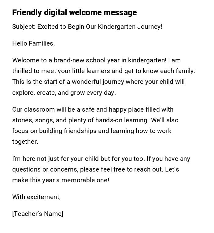 Friendly digital welcome message