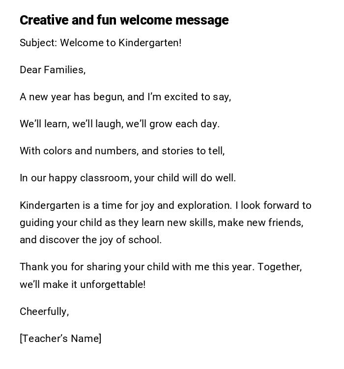 Creative and fun welcome message