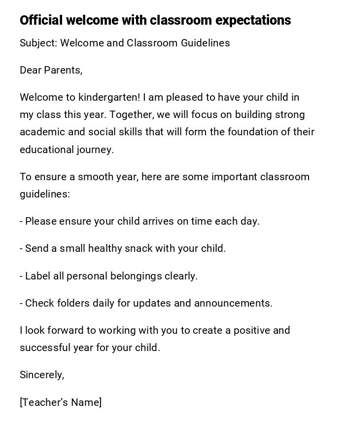 Official welcome with classroom expectations
